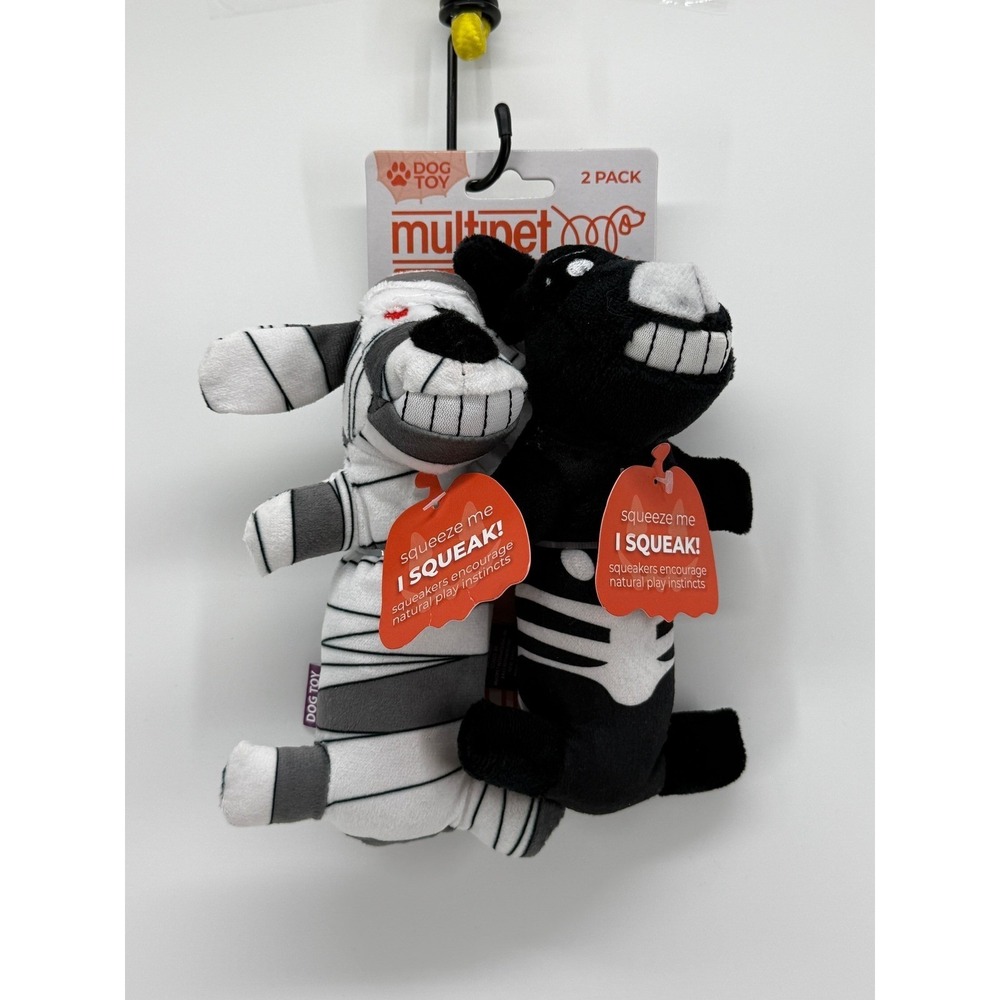 Multipet Loofa Dog Halloween 2 Pack Squeaky Plush Dog Toy Mummy Skeleton New